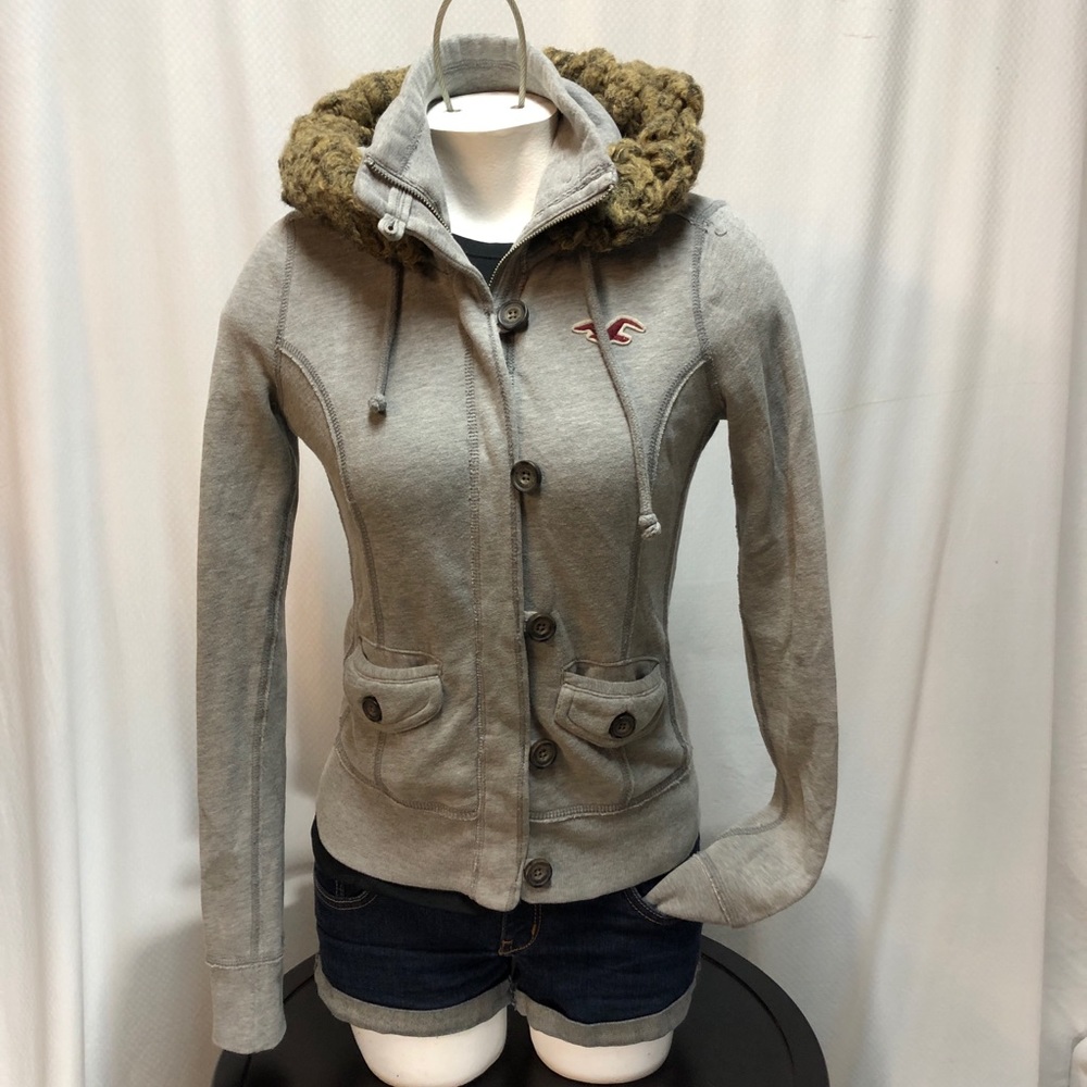 Hollister zippered hoodie with fur lined hood women's xs